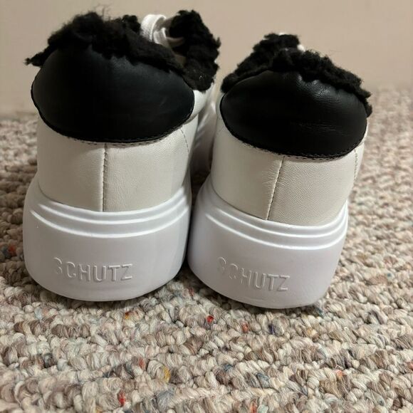 SCHUTZ Kristin Platform Sneaker White Leather Lace Up Black Low Top- Size 9.5 - Picture 5 of 12
